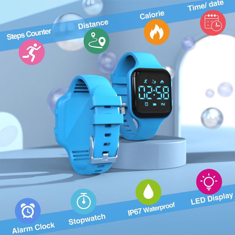 synwoo Kids LED Digital Watch, with Pedometer Step Counter, Waterproof, Sport Wristwatch, Calendar, Alarm Clock for Children Boys Girls Teens - Image 3